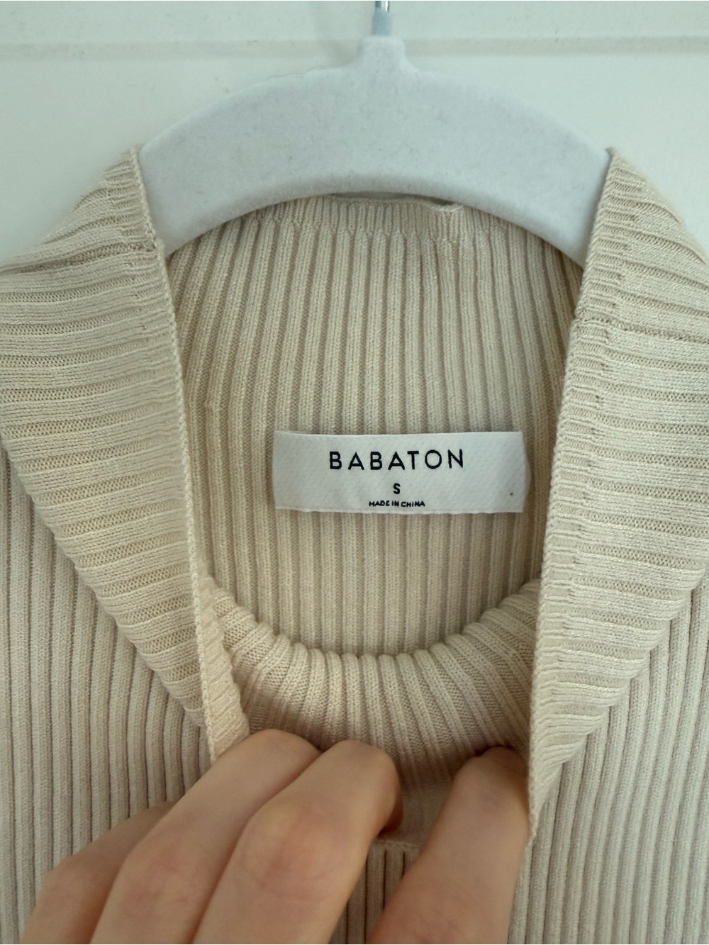 Babaton Compose Mock-neck Cream Ribbed Long Sleeve Midi Dress - Picture 5 of 8